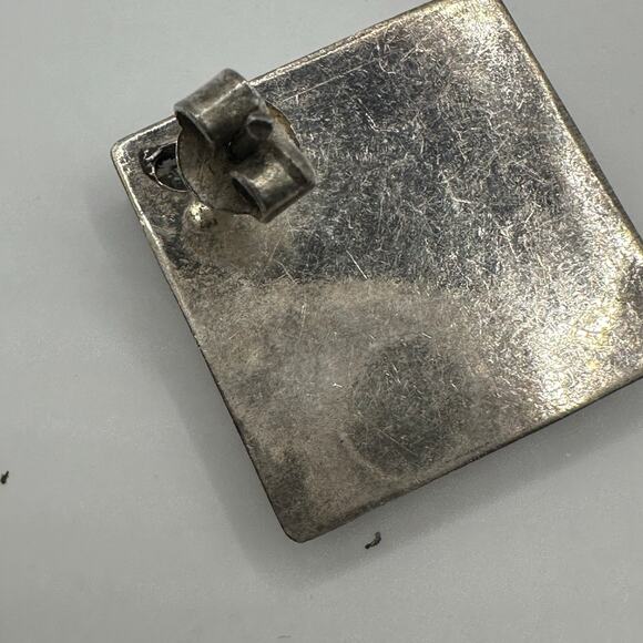 Single Pierced Earring Silver Black Onyx Cubic Zirconia Square Boho - Picture 4 of 7